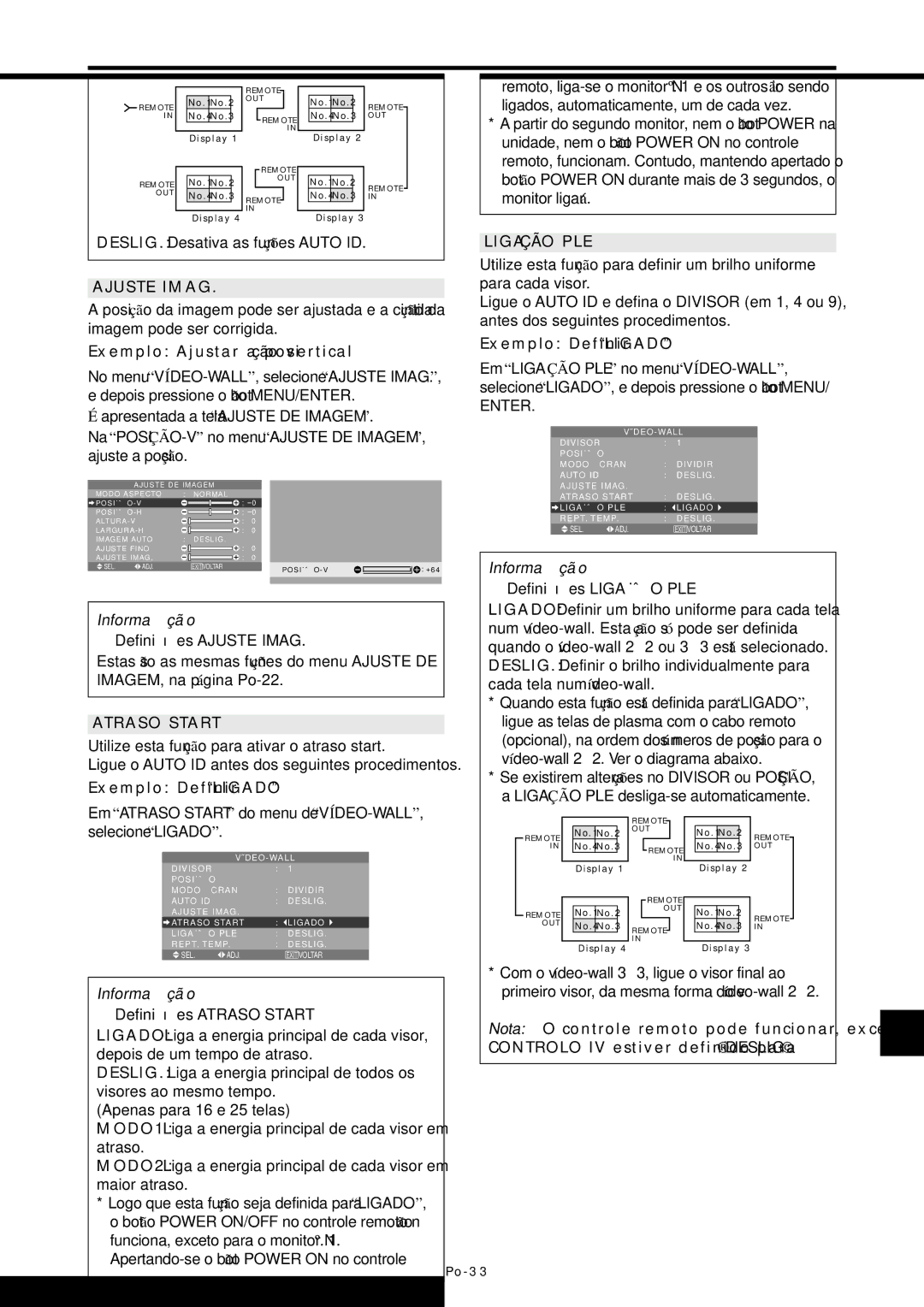 NEC PX-61XM4A, PX-42XM4A manual Definiçõ es Ajuste Imag, Definiçõ es Ligaçã O PLE, Definiçõ es Atraso Start 