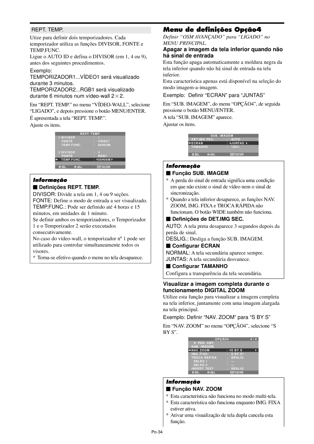 NEC PX-42XM4A, PX-61XM4A manual Menu de definições Opção4 