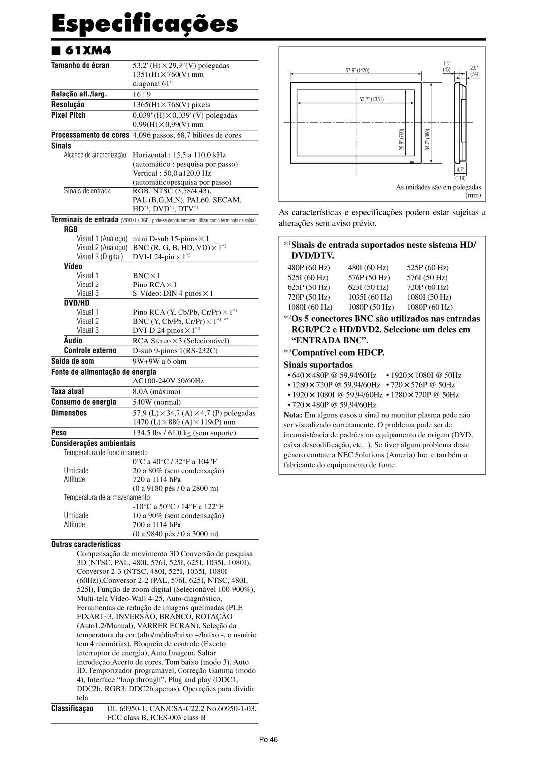 NEC PX-42XM4A, PX-61XM4A manual Po-46 