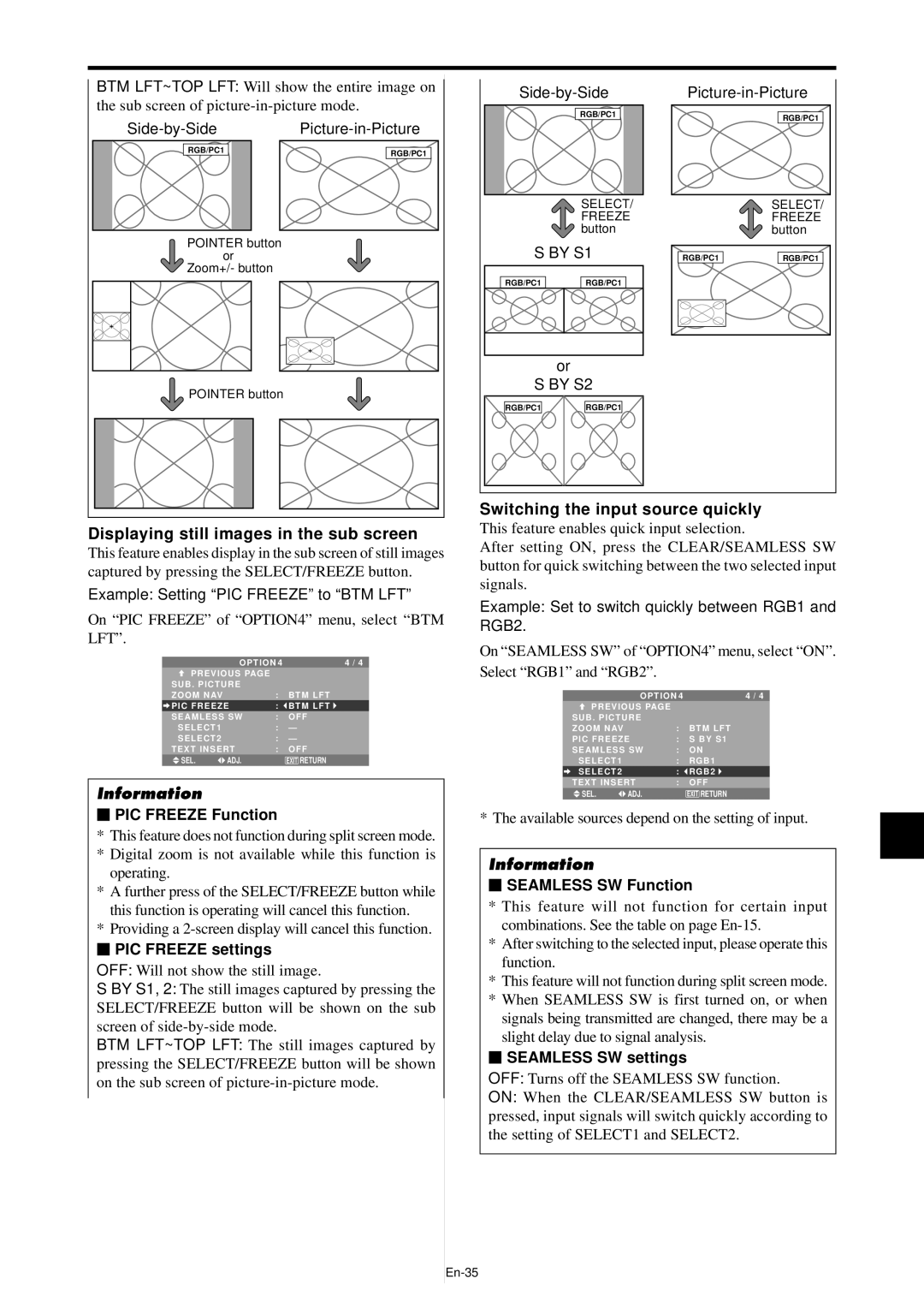 NEC PX-42XM4A, PX-61XM4A manual Displaying still images in the sub screen, Switching the input source quickly 