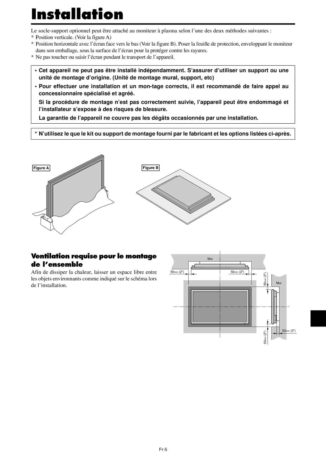 NEC PX-61XM4A, PX-42XM4A manual Ventilation requise pour le montage de l’ensemble, Fr-5 