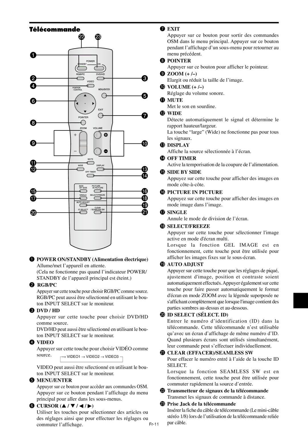 NEC PX-61XM4A, PX-42XM4A manual Télécommande, @2Transmetteur de signaux de la télécommande 