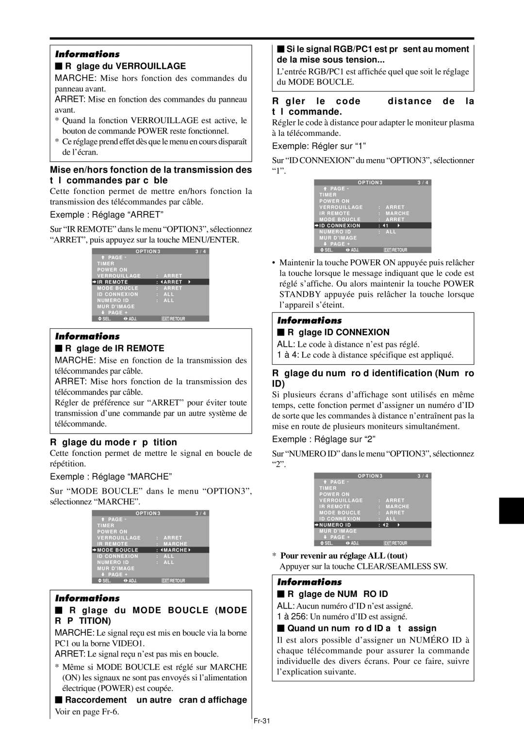 NEC PX-61XM4A, PX-42XM4A manual Ré glage du mode ré pé tition, Ré gler le code à distance de la té lé commande, RÉ PÉ Tition 