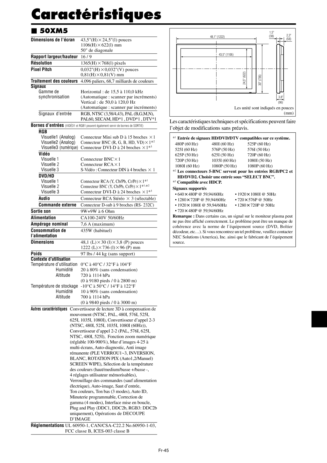 NEC PX-61XM4A, PX-42XM4A manual Automatique scanner par incréments, Fr-45 