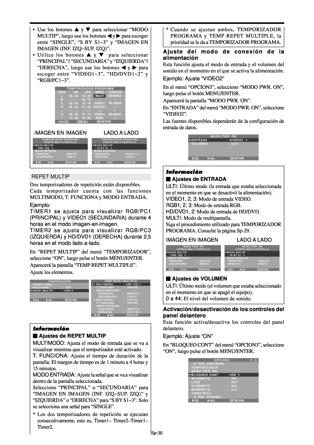 NEC PX-61XM4A, PX-42XM4A manual Ajuste del modo de conexió n de la alimentació n, Imagen En Imagen, Lado A Lado, Información 