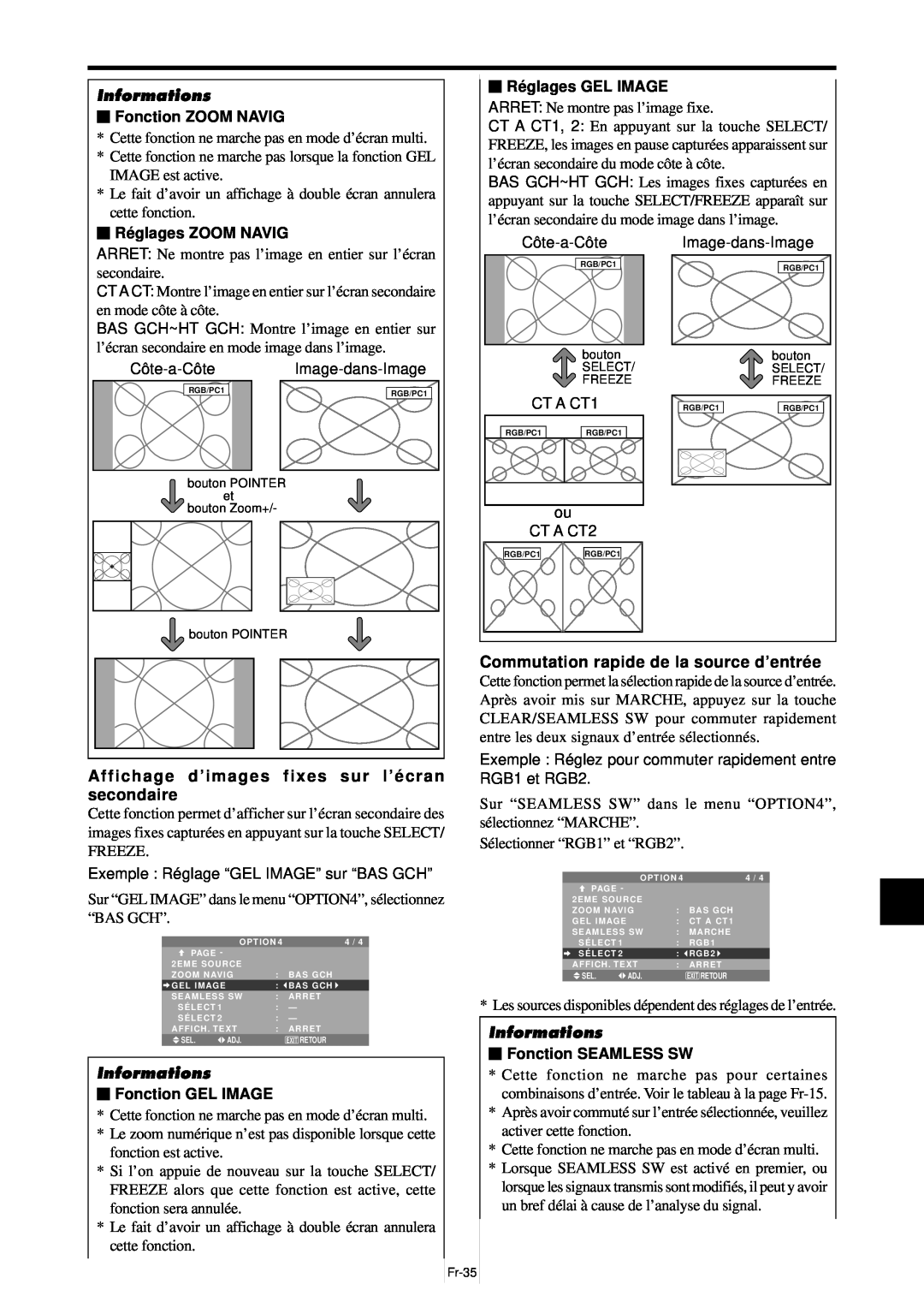 NEC PX-61XM4A Affichage d’images fixes sur l’é cran secondaire, Commutation rapide de la source d’entré e, Informations 