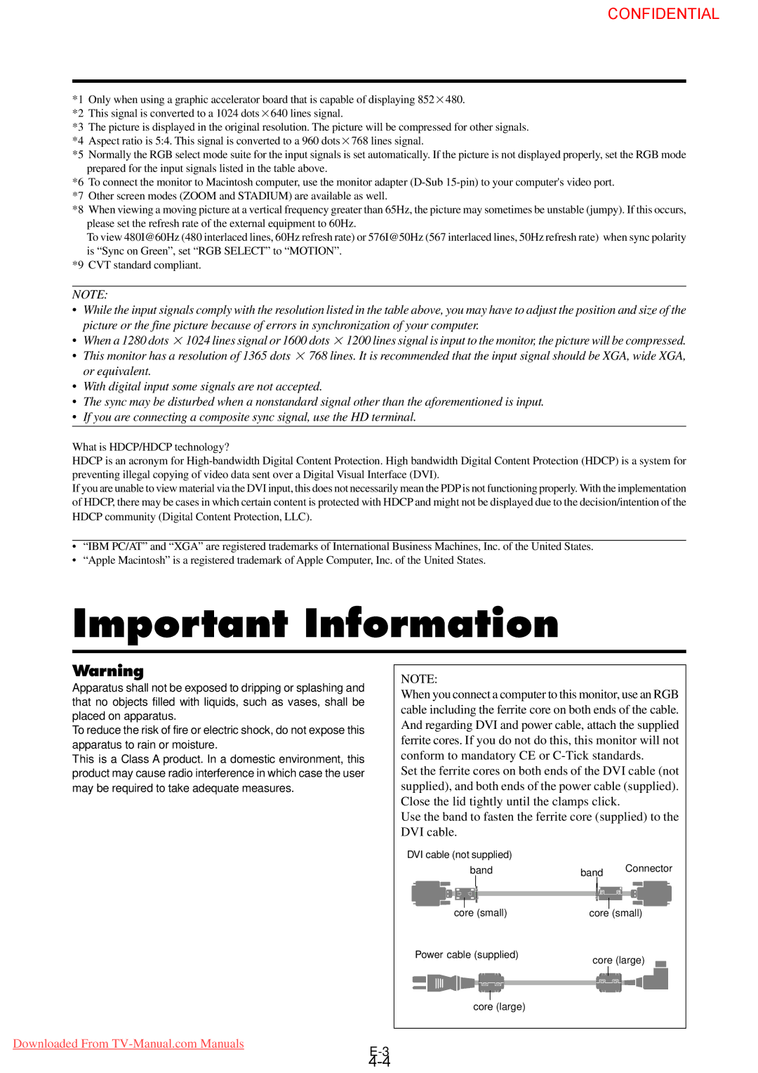 NEC PX-50XM4G, PlasmaSync 50XM4 user manual Important Information 