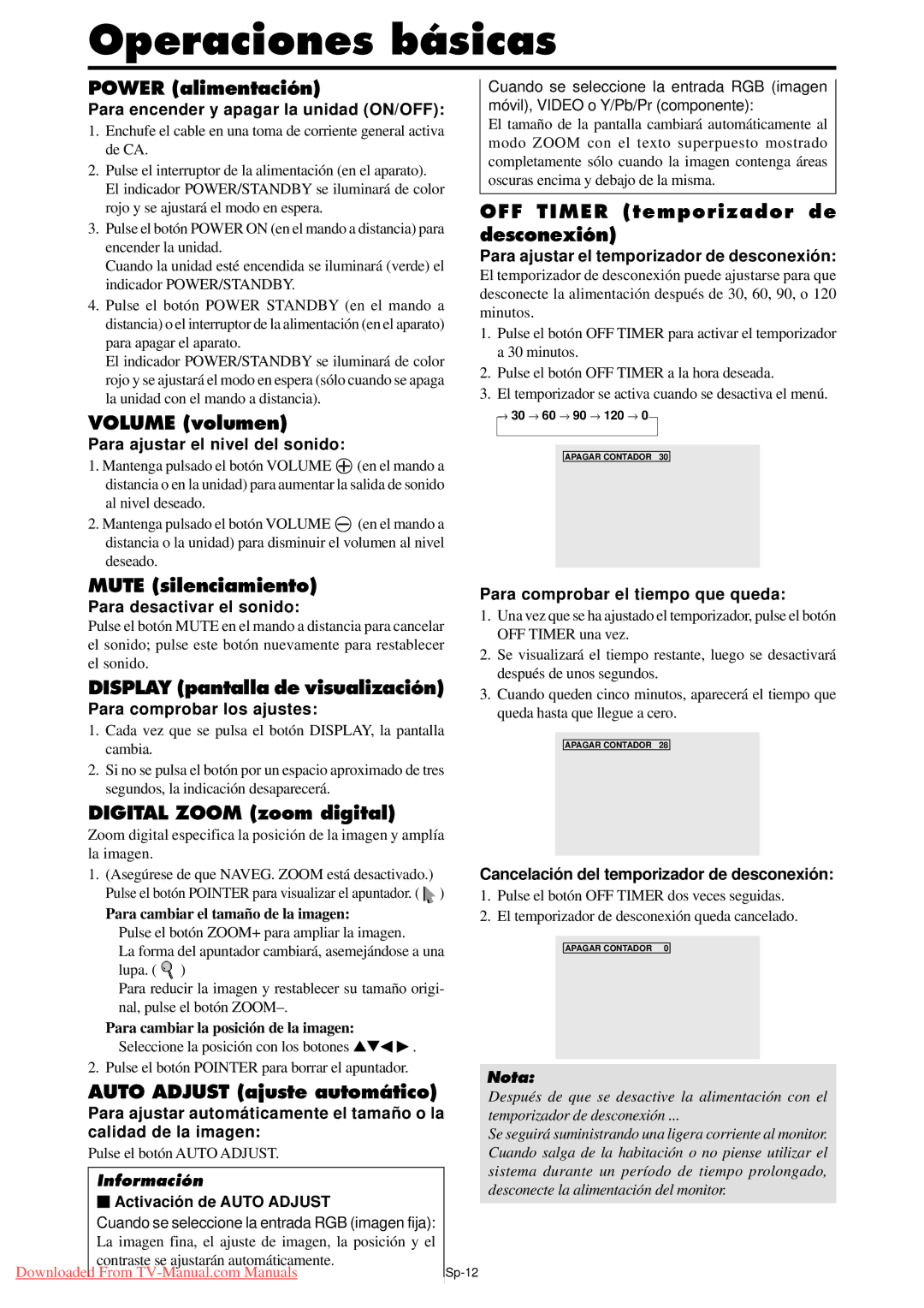 NEC PX-61XM4A, PX-50XM5A, PX-42XM4A user manual Operaciones básicas 