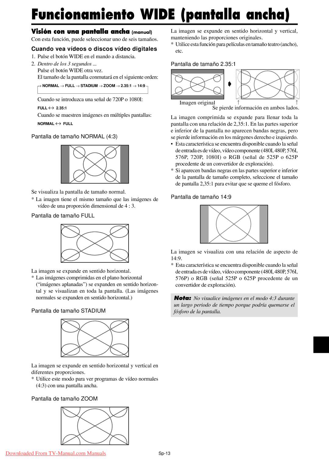 NEC PX-50XM5A, PX-42XM4A, PX-61XM4A user manual Funcionamiento Wide pantalla ancha, Visión con una pantalla ancha manual 