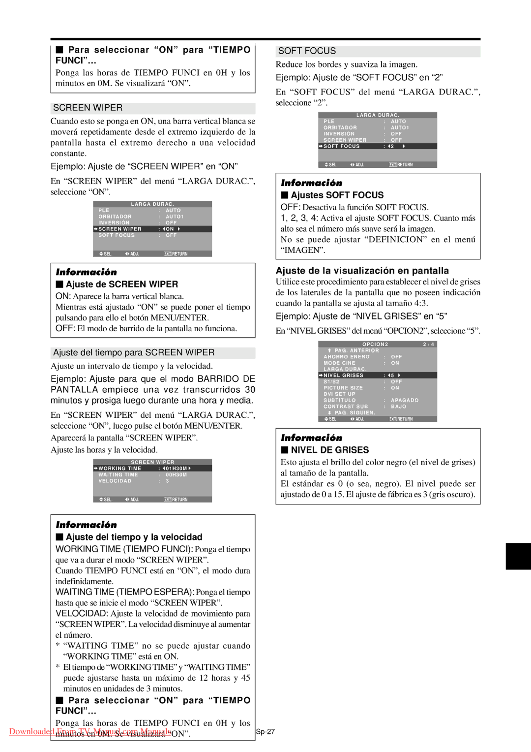 NEC PX-61XM4A, PX-50XM5A, PX-42XM4A user manual Ajuste de la visualizació n en pantalla, Nivel DE Grises, Funci… 