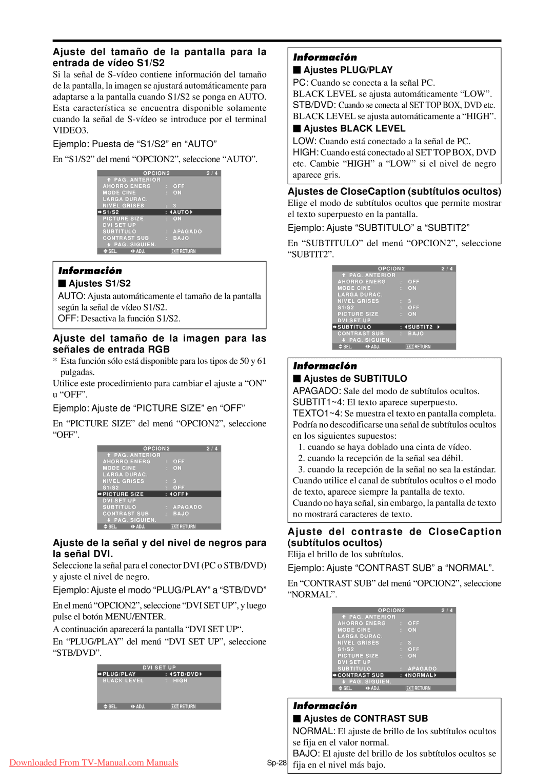 NEC PX-50XM5A Ajustes de CloseCaption subtítulos ocultos, Ajuste del contraste de CloseCaption subtítulos ocultos 