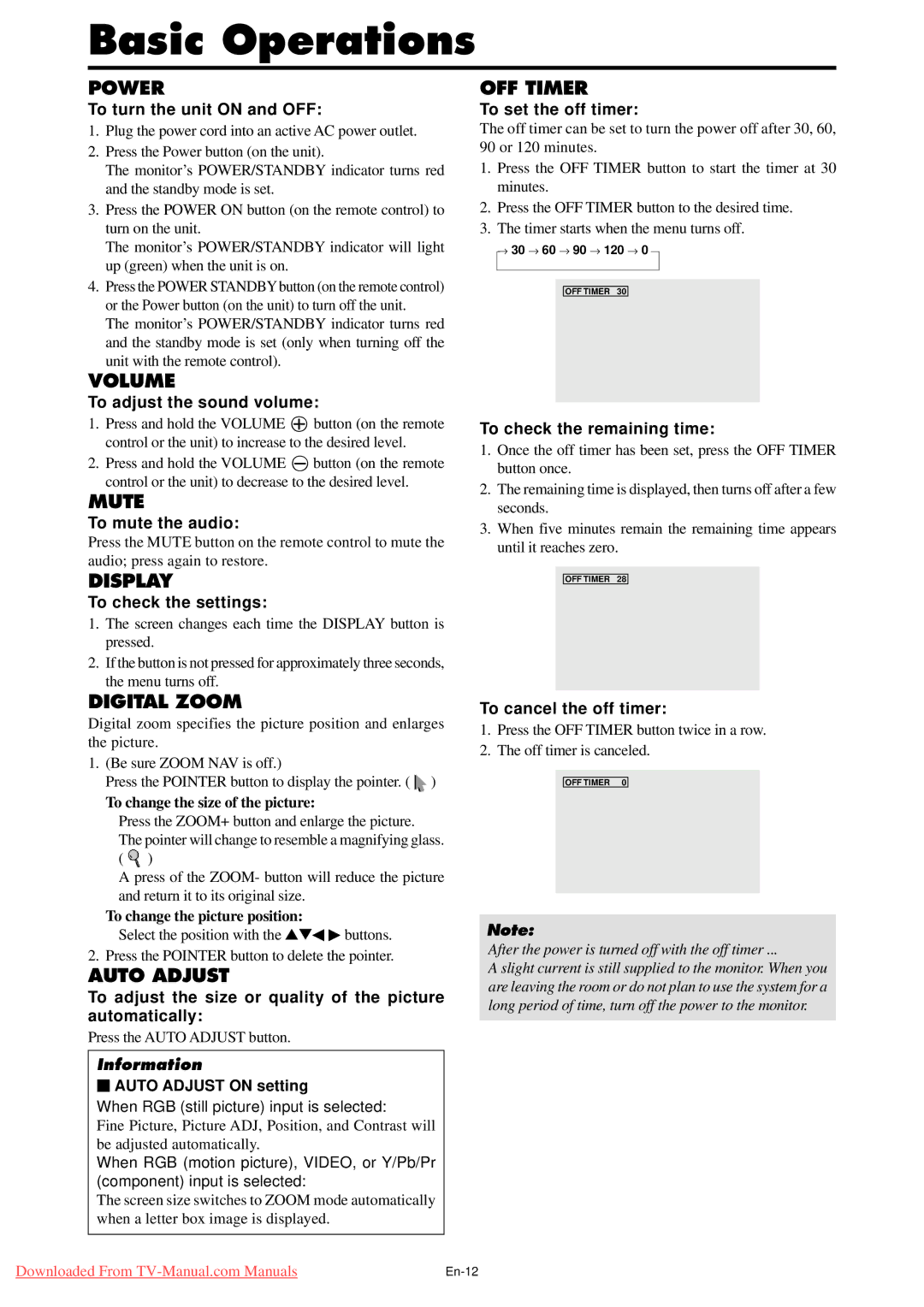 NEC PX-42XM4A, PX-50XM5A, PX-61XM4A user manual Basic Operations 