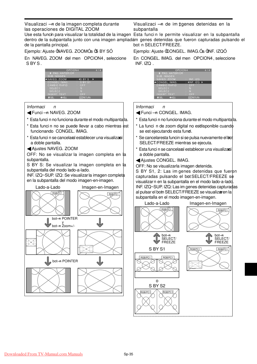 NEC PX-42XM4A, PX-50XM5A, PX-61XM4A user manual Visualizació n de imá genes detenidas en la subpantalla 