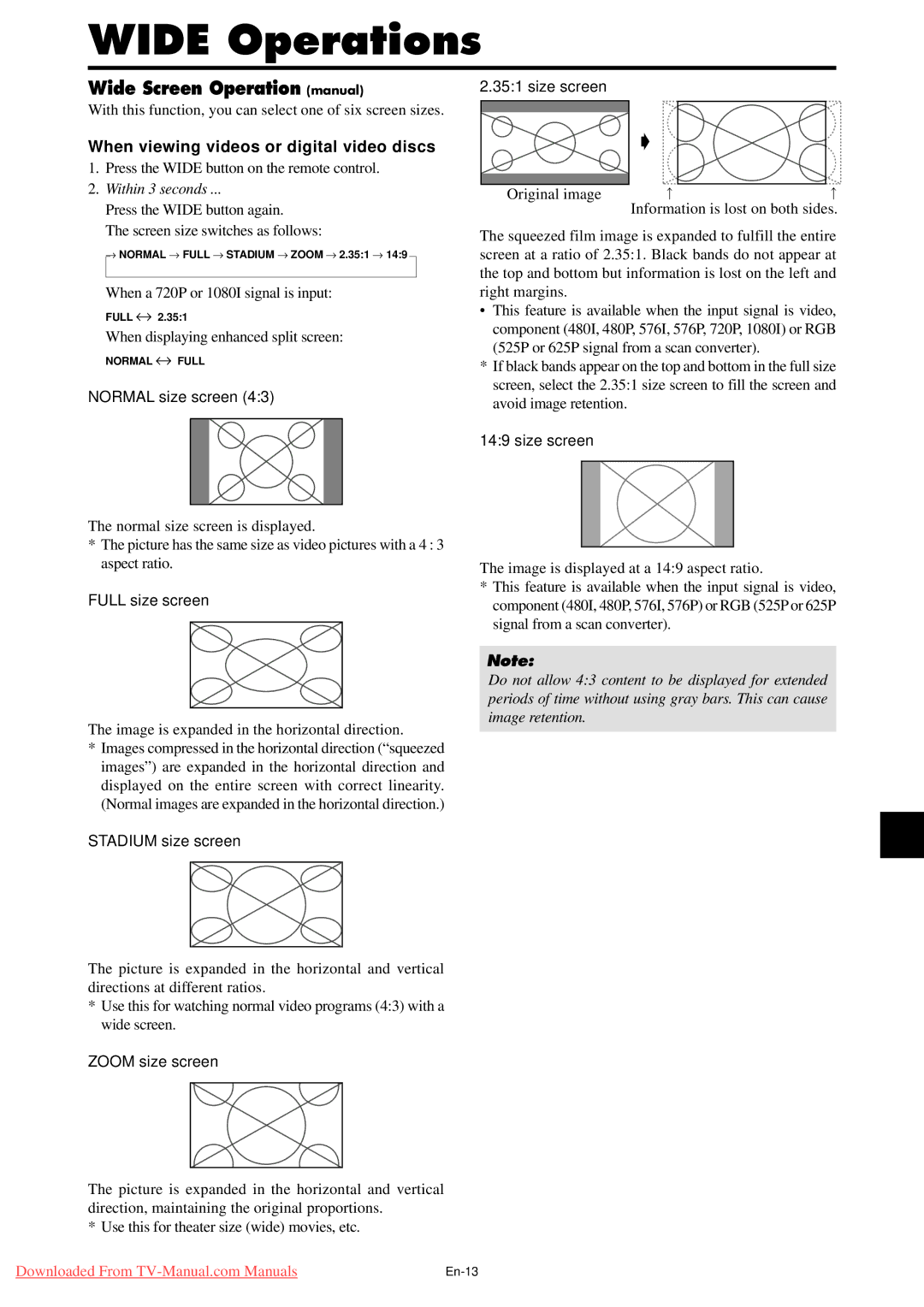 NEC PX-61XM4A, PX-50XM5A, PX-42XM4A user manual Wide Operations, When viewing videos or digital video discs 