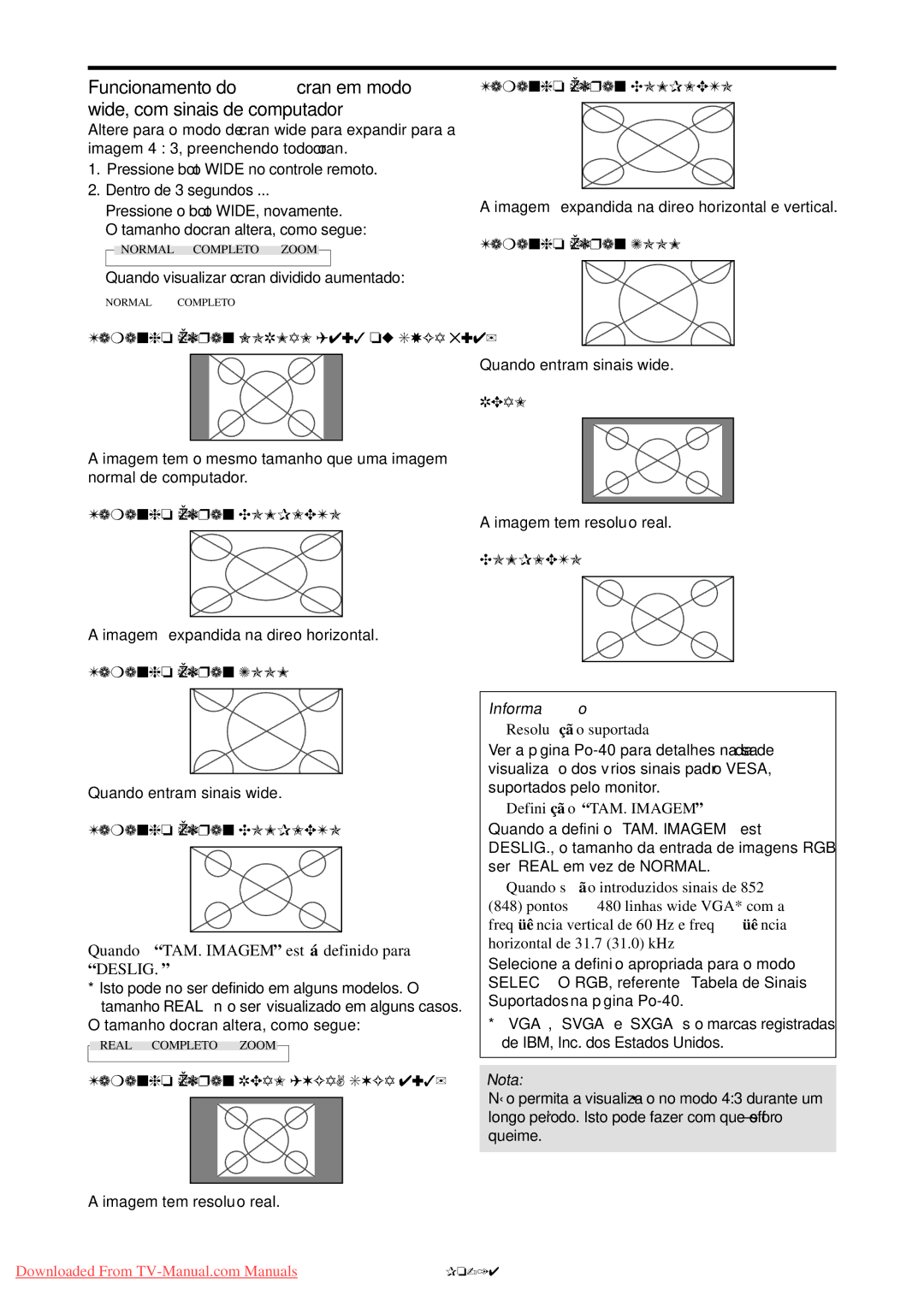 NEC PX-50XM5A Quando TAM. Imagem está definido para Deslig, Completo,  Resoluçã o suportada,  Definiçã o TAM. Imagem 