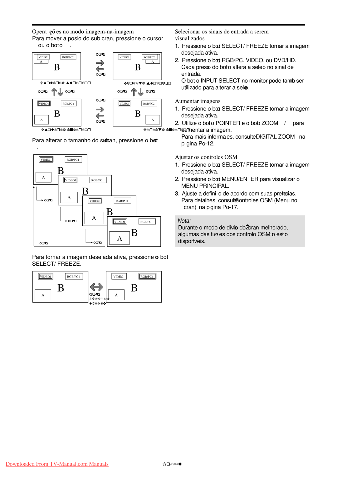 NEC PX-61XM4A Operaçõ es no modo imagem-na-imagem, Selecionar os sinais de entrada a serem visualizados, Aumentar imagens 