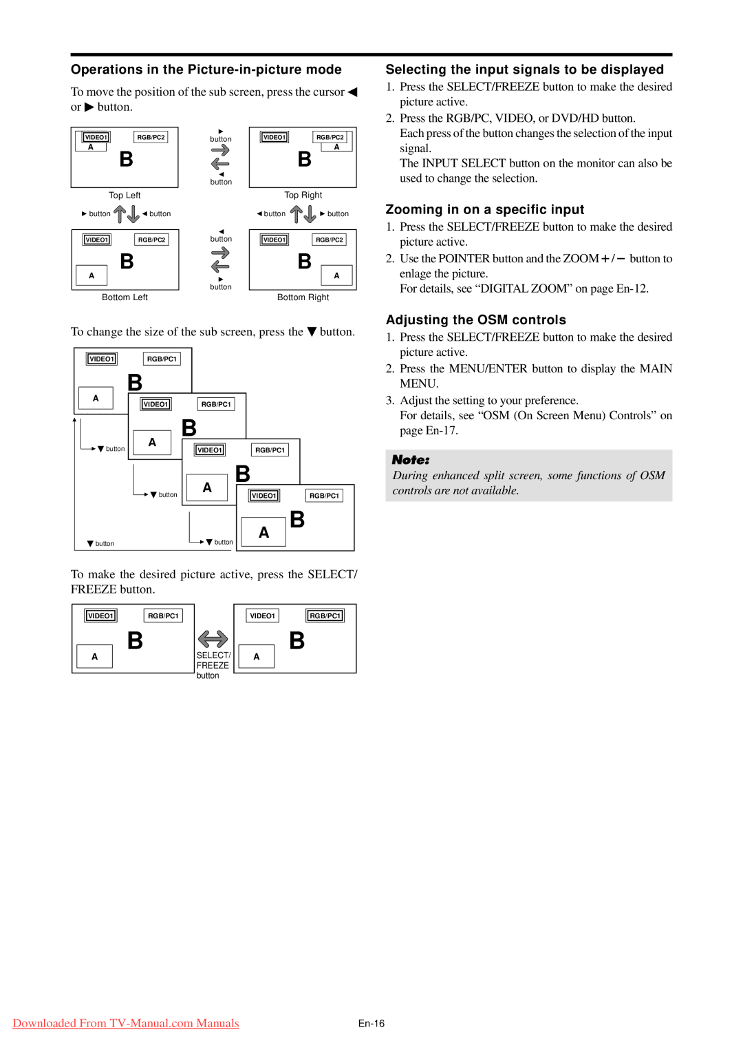 NEC PX-61XM4A, PX-50XM5A, PX-42XM4A Operations in the Picture-in-picture mode, Selecting the input signals to be displayed 