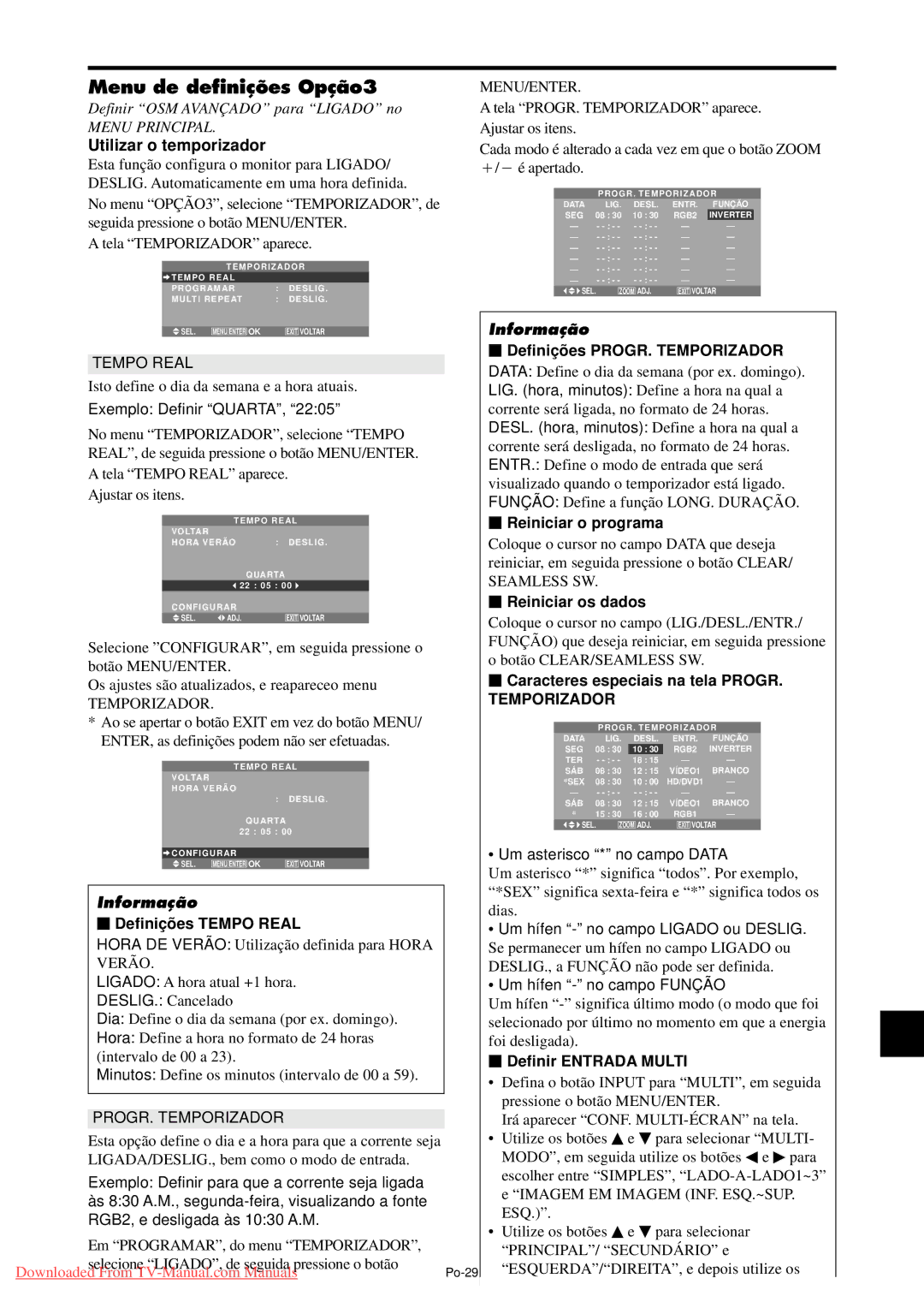 NEC PX-50XM5A, PX-42XM4A, PX-61XM4A user manual Menu de definições Opção3, Utilizar o temporizador 