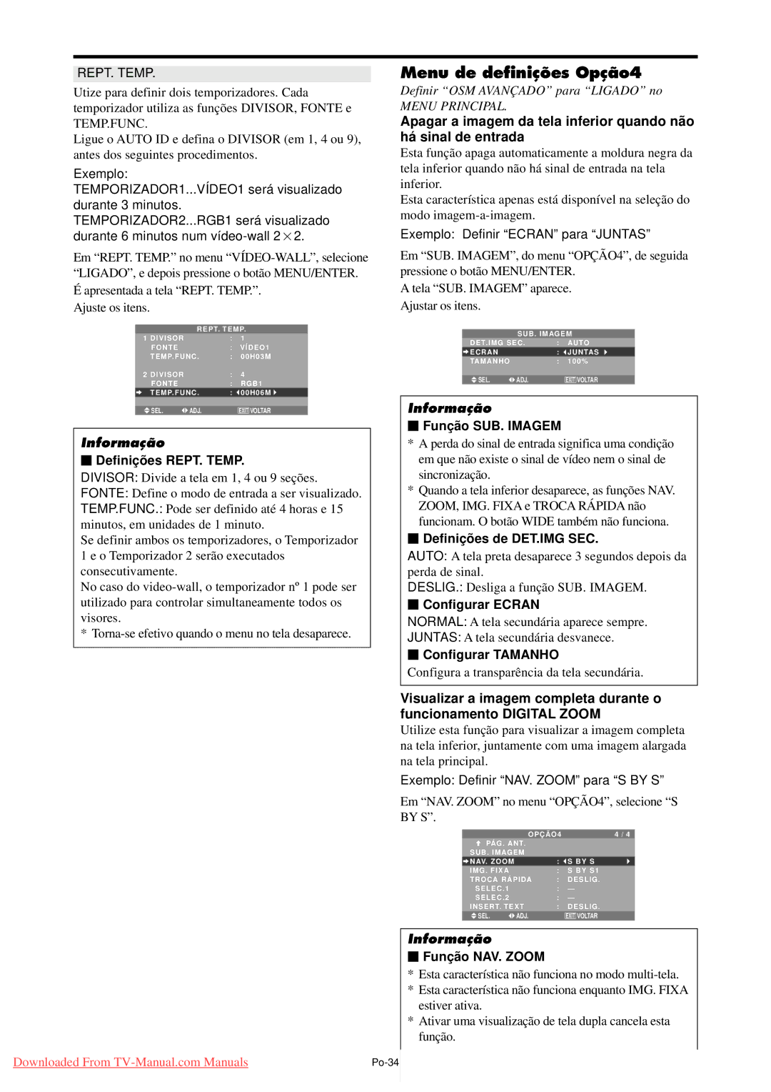 NEC PX-61XM4A, PX-50XM5A, PX-42XM4A user manual Menu de definições Opção4 