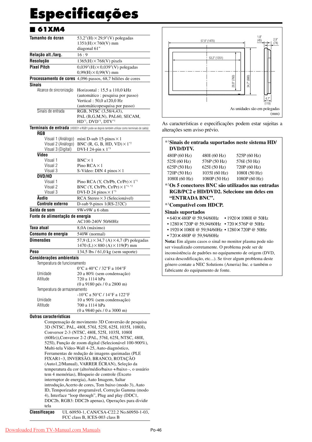 NEC PX-61XM4A, PX-50XM5A, PX-42XM4A user manual Po-46 