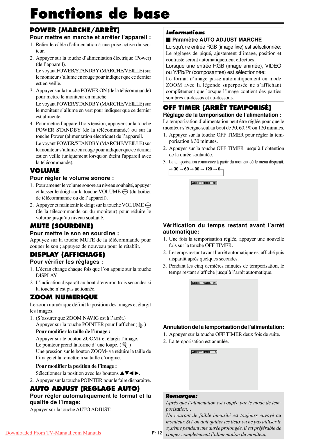 NEC PX-50XM5A, PX-42XM4A, PX-61XM4A user manual Fonctions de base 