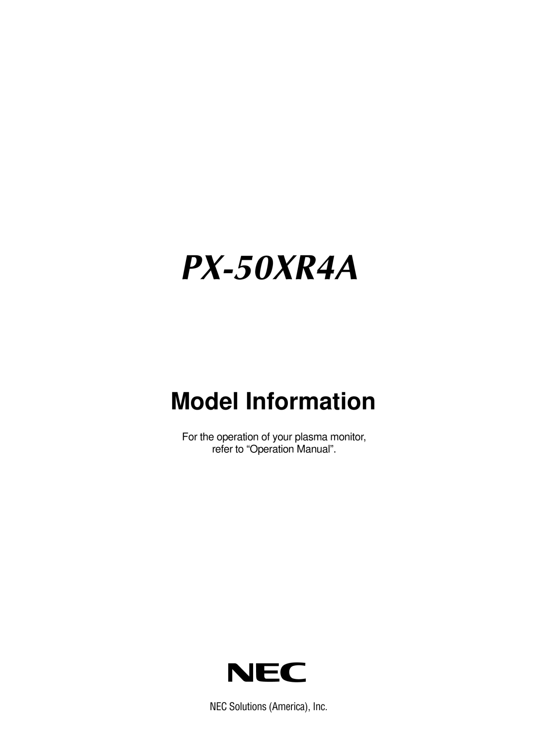 NEC PX-50XR4A operation manual 