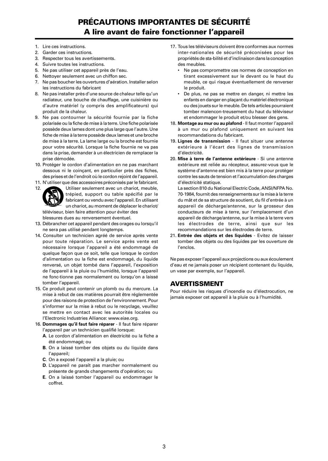 NEC PX-50XR4A operation manual Avertissment 