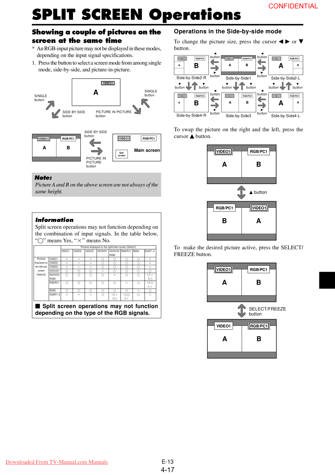 NEC PX-61XM3G user manual Split Screen Operations, Showing a couple of pictures on the screen at the same time 