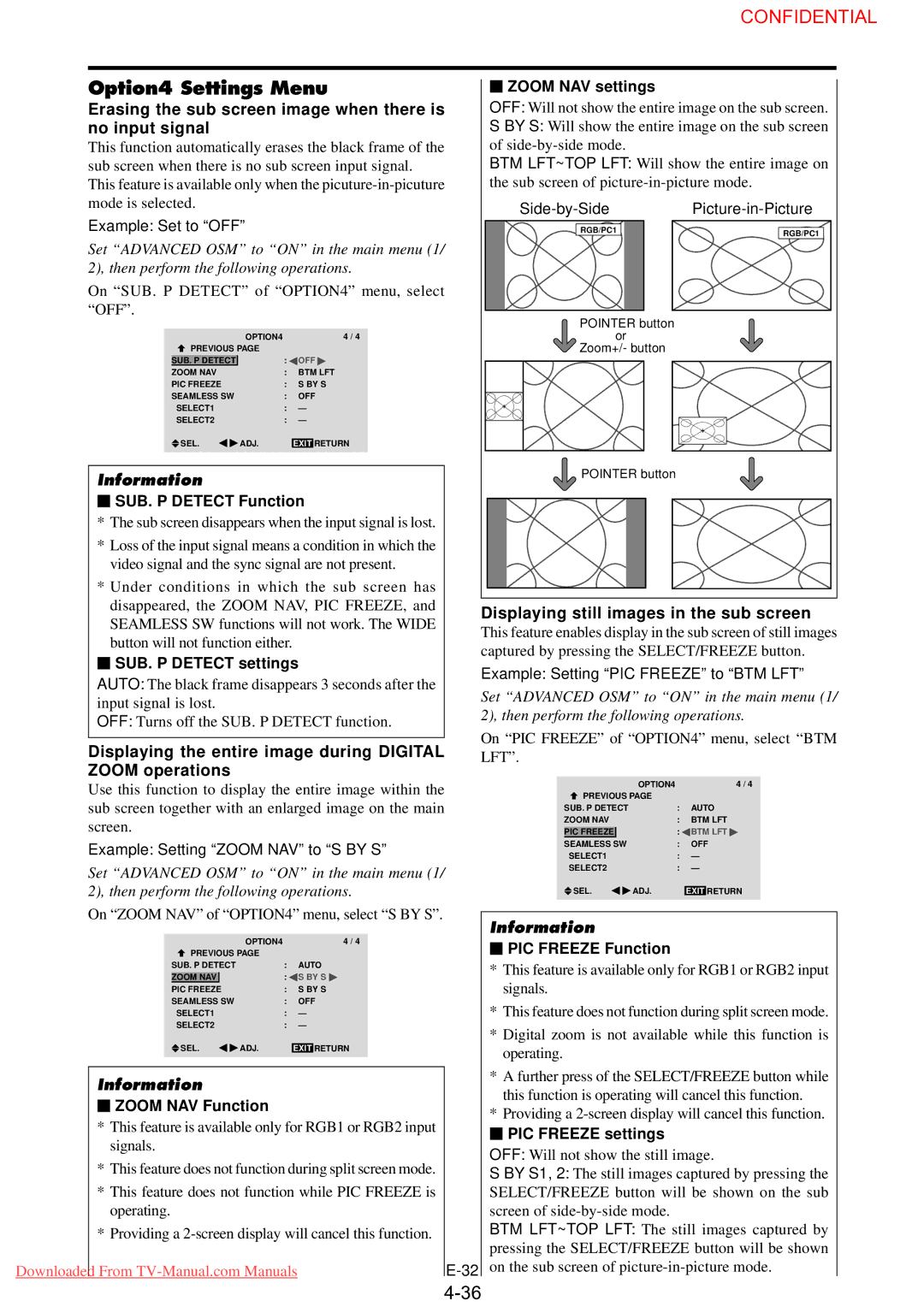 NEC PX-61XM3G user manual Option4 Settings Menu, Erasing the sub screen image when there is, No input signal 