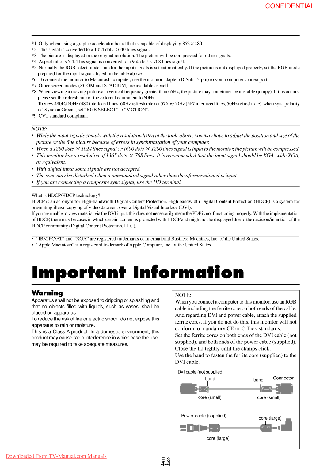 NEC PX-61XM3G user manual Important Information 