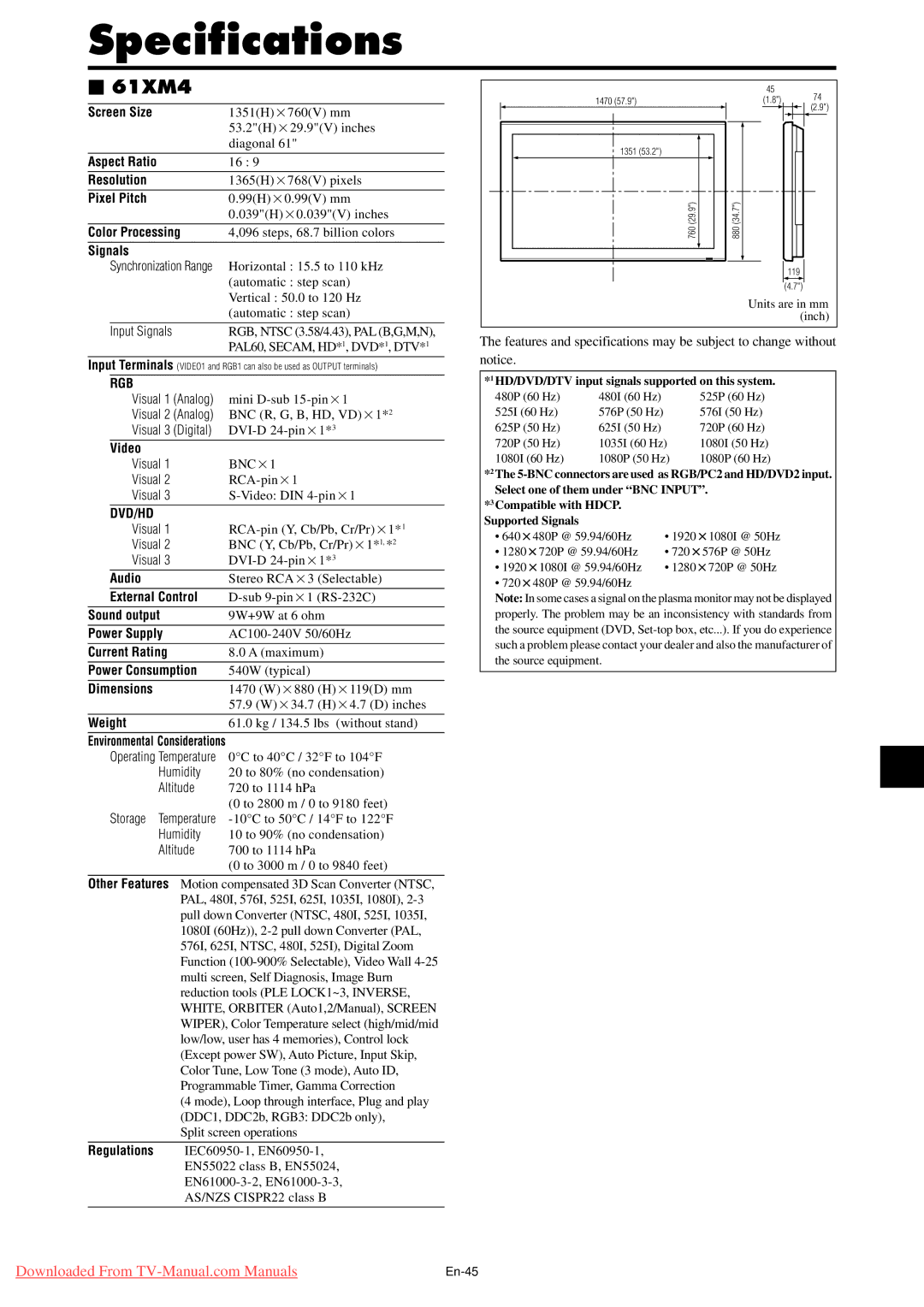 NEC PX-50XM5G, PX-61XM4G, PX-42XM4G user manual 