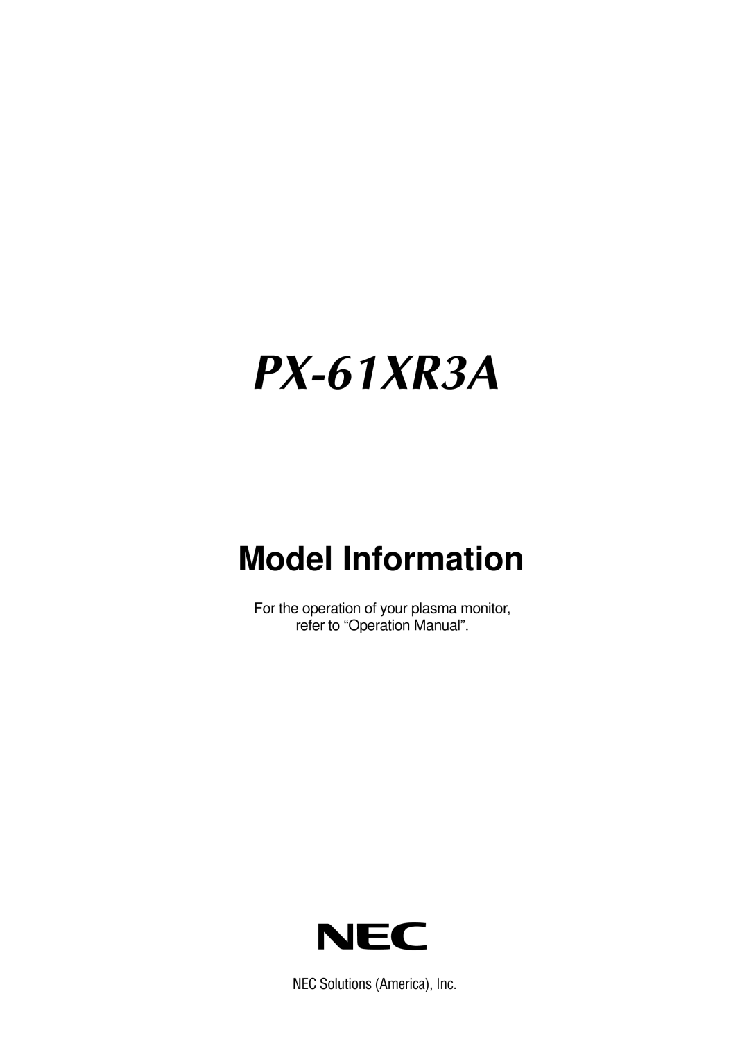 NEC PX-61XR3A operation manual 