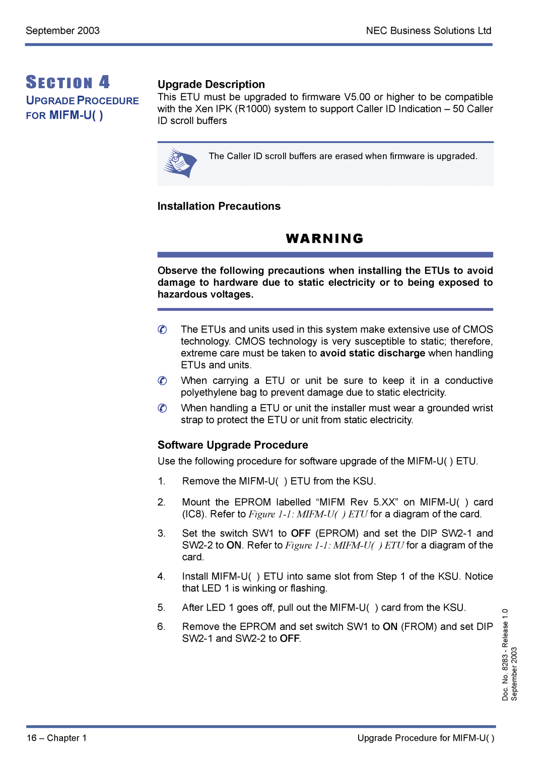 NEC R1000 manual For MIFM-U 