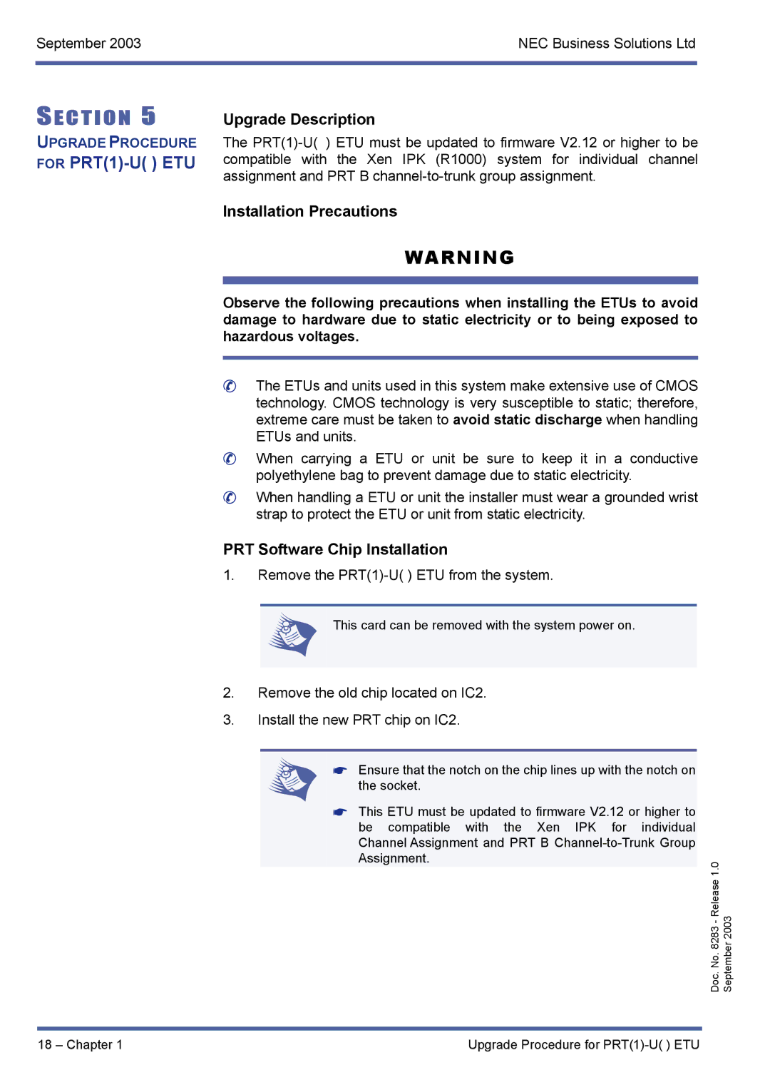 NEC R1000 manual For PRT1-U ETU 