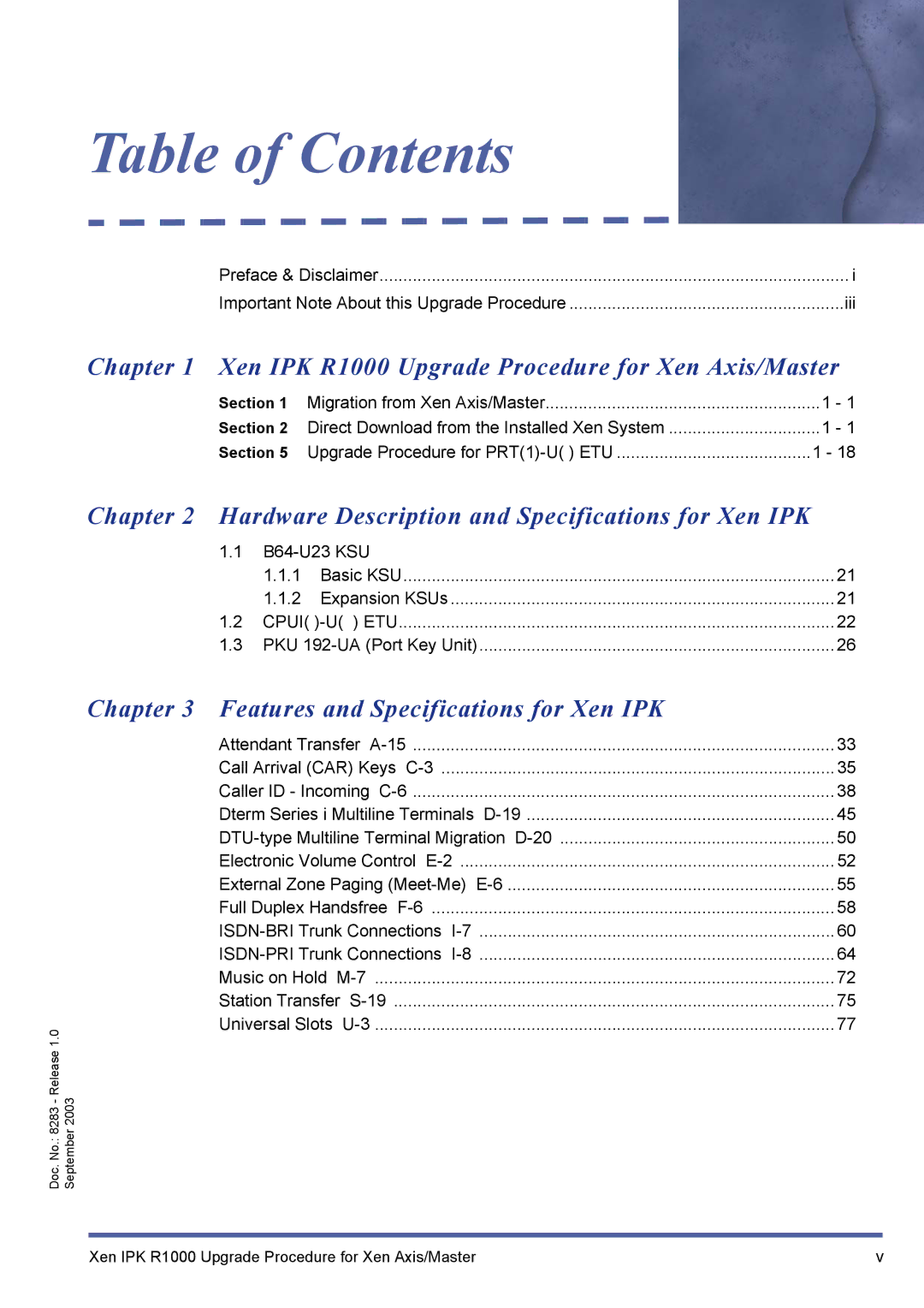 NEC R1000 manual Table of Contents 