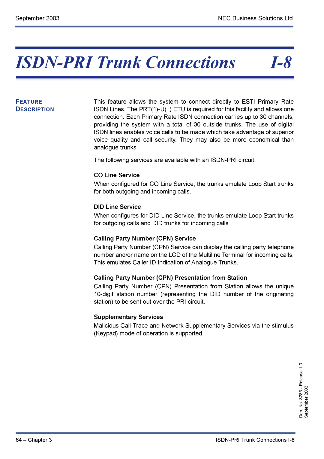 NEC R1000 manual ISDN-PRI Trunk Connections 