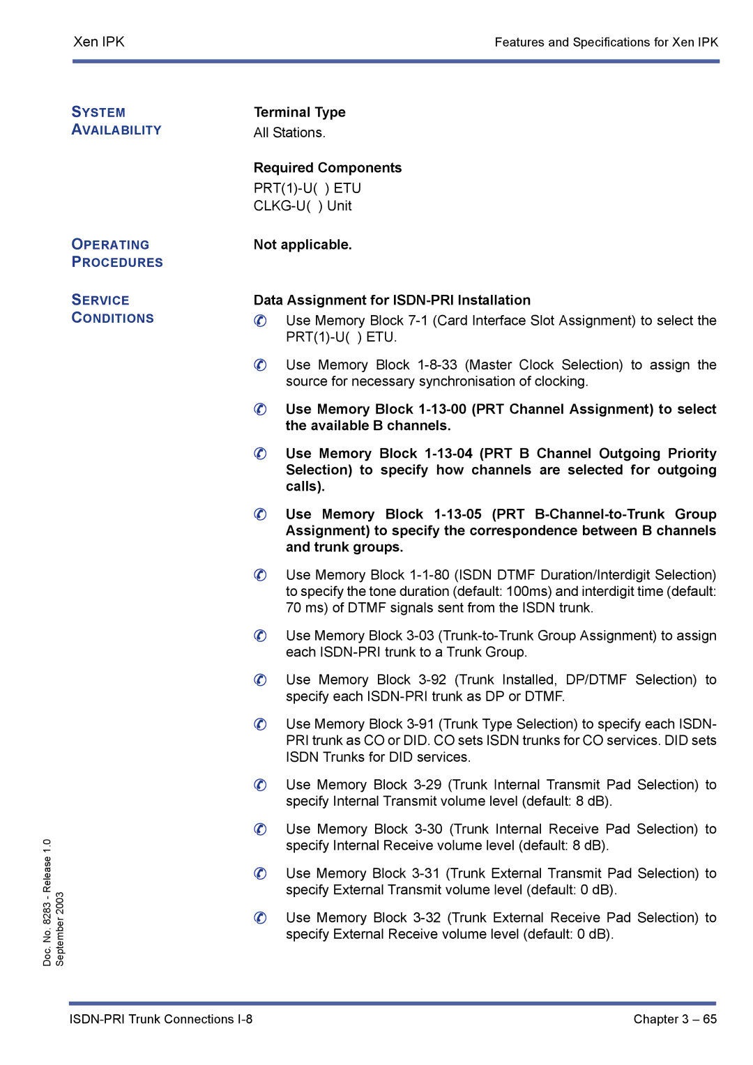 NEC R1000 manual Terminal Type, Not applicable Data Assignment for ISDN-PRI Installation 