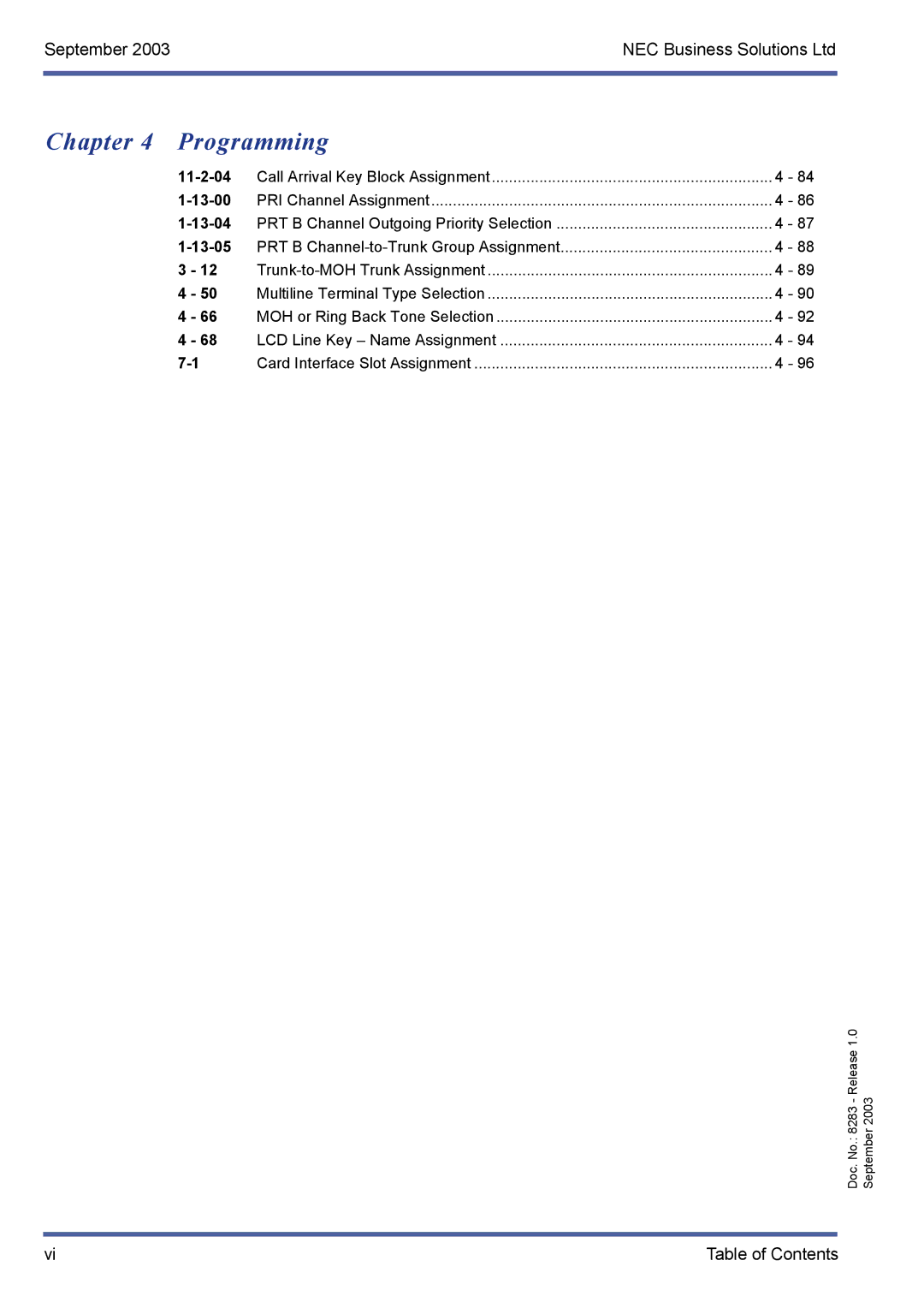 NEC R1000 manual 11-2-04, 13-00, 13-04, 13-05 