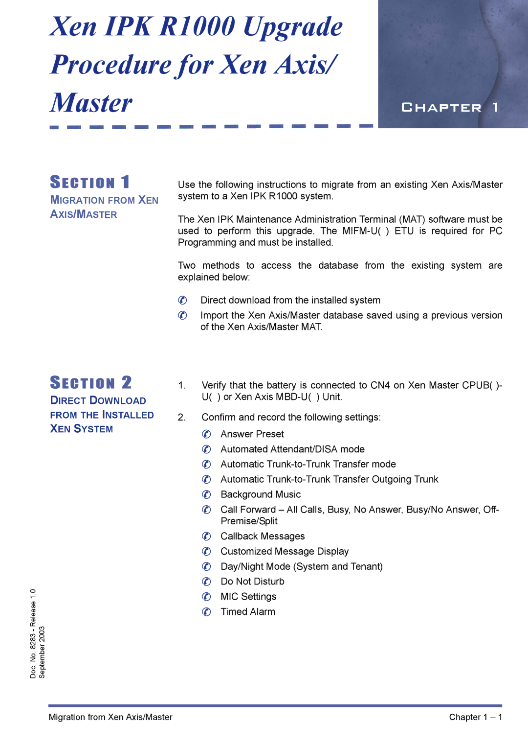 NEC manual Xen IPK R1000 Upgrade Procedure for Xen Axis/ Master, Chapter 