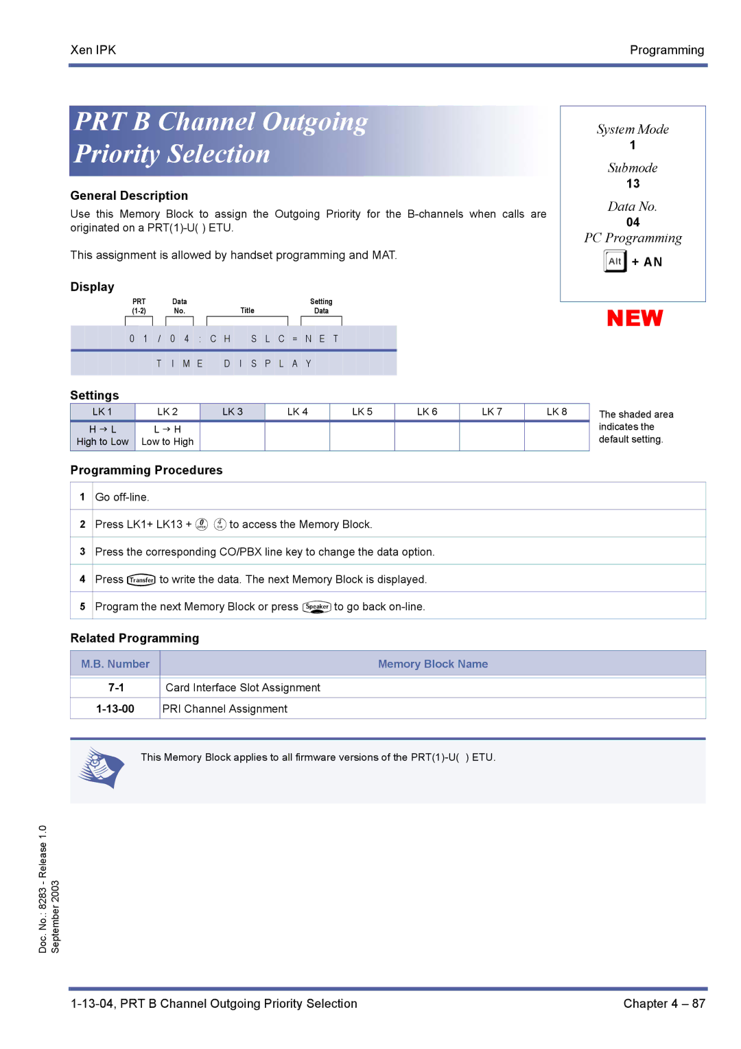 NEC R1000 manual PRT B Channel Outgoing Priority Selection, + An 