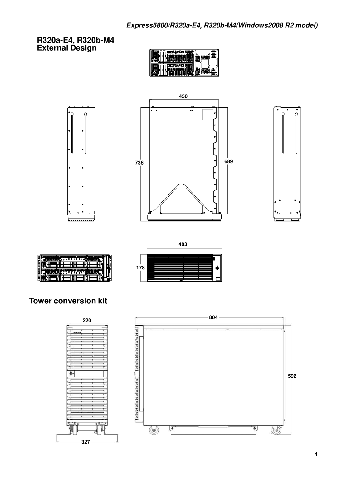NEC R320B-M4 R320a-E4, R320b-M4 External Design, Tower conversion kit, Express5800/R320a-E4, R320b-M4Windows2008R2 model 