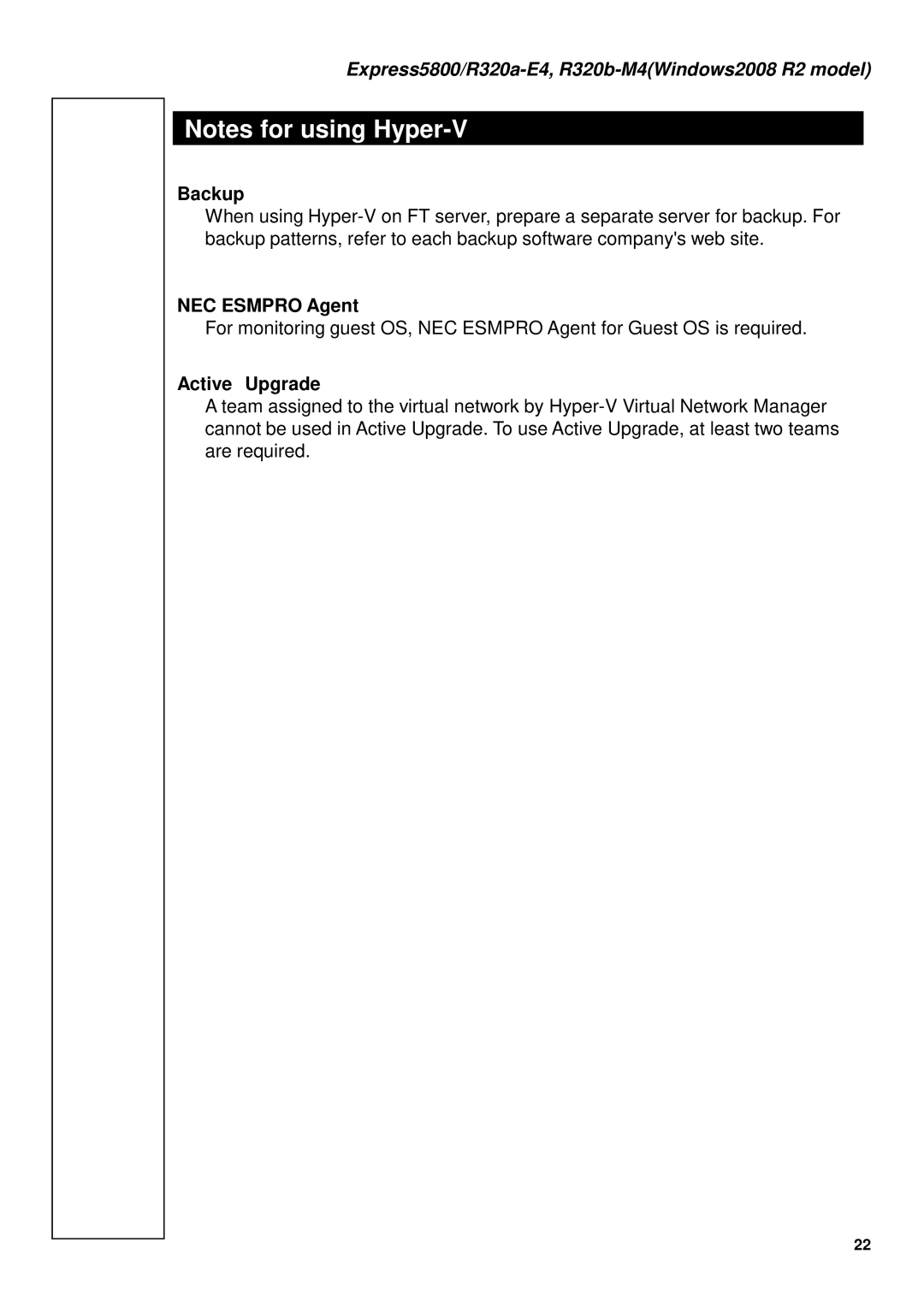 NEC R320B-M4, R320A-E4 manual Backup, NEC Esmpro Agent, Active Upgrade 