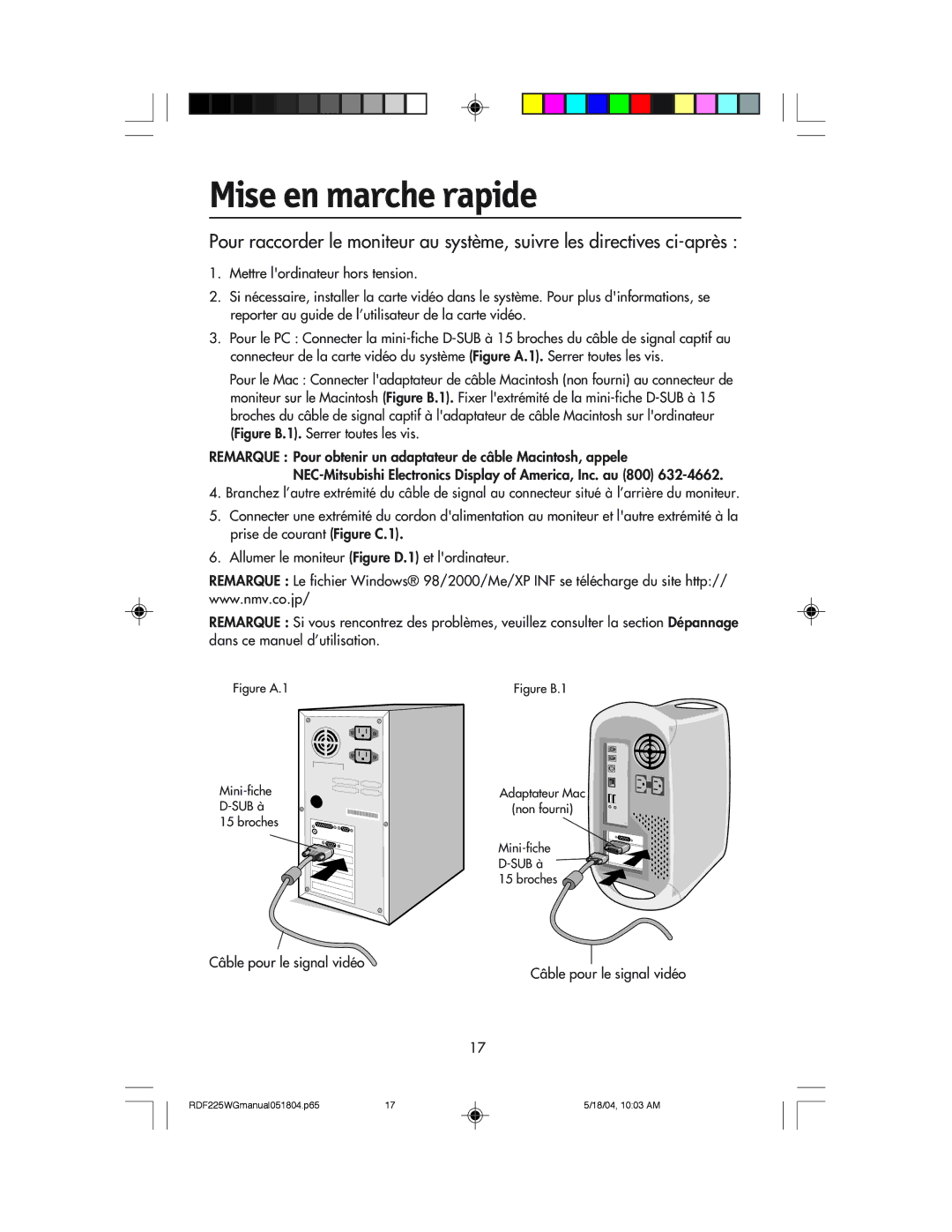 NEC RDF225WG user manual Mise en marche rapide, Figure A.1 