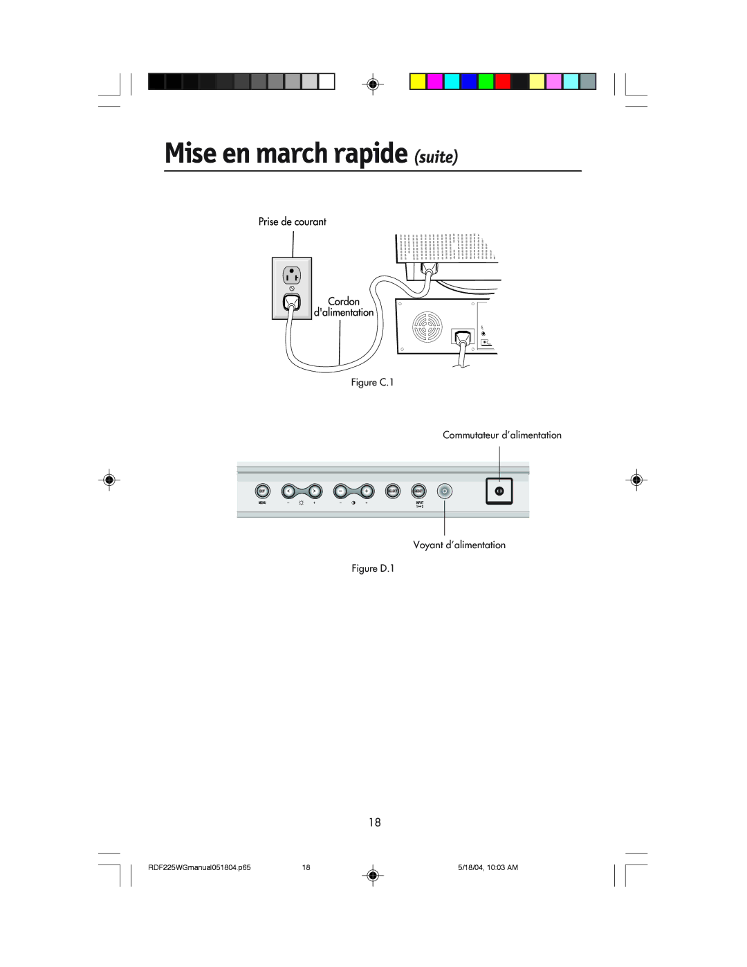 NEC RDF225WG user manual Mise en march rapide suite, Figure D.1 