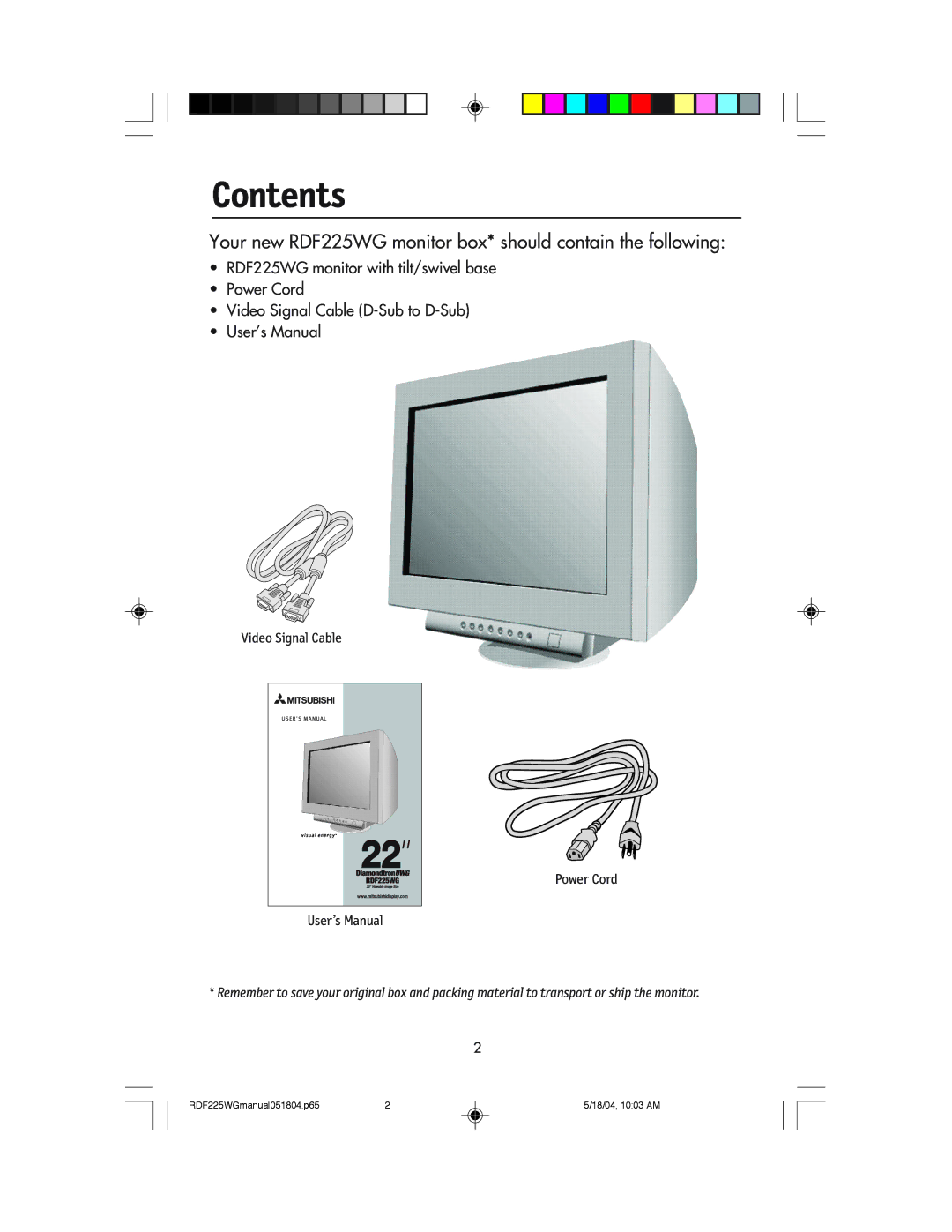 NEC RDF225WG user manual Contents 