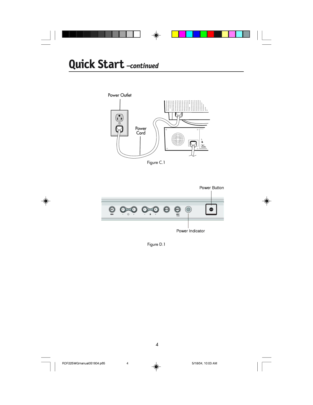 NEC RDF225WG user manual Figure C.1 Power Button Power Indicator 