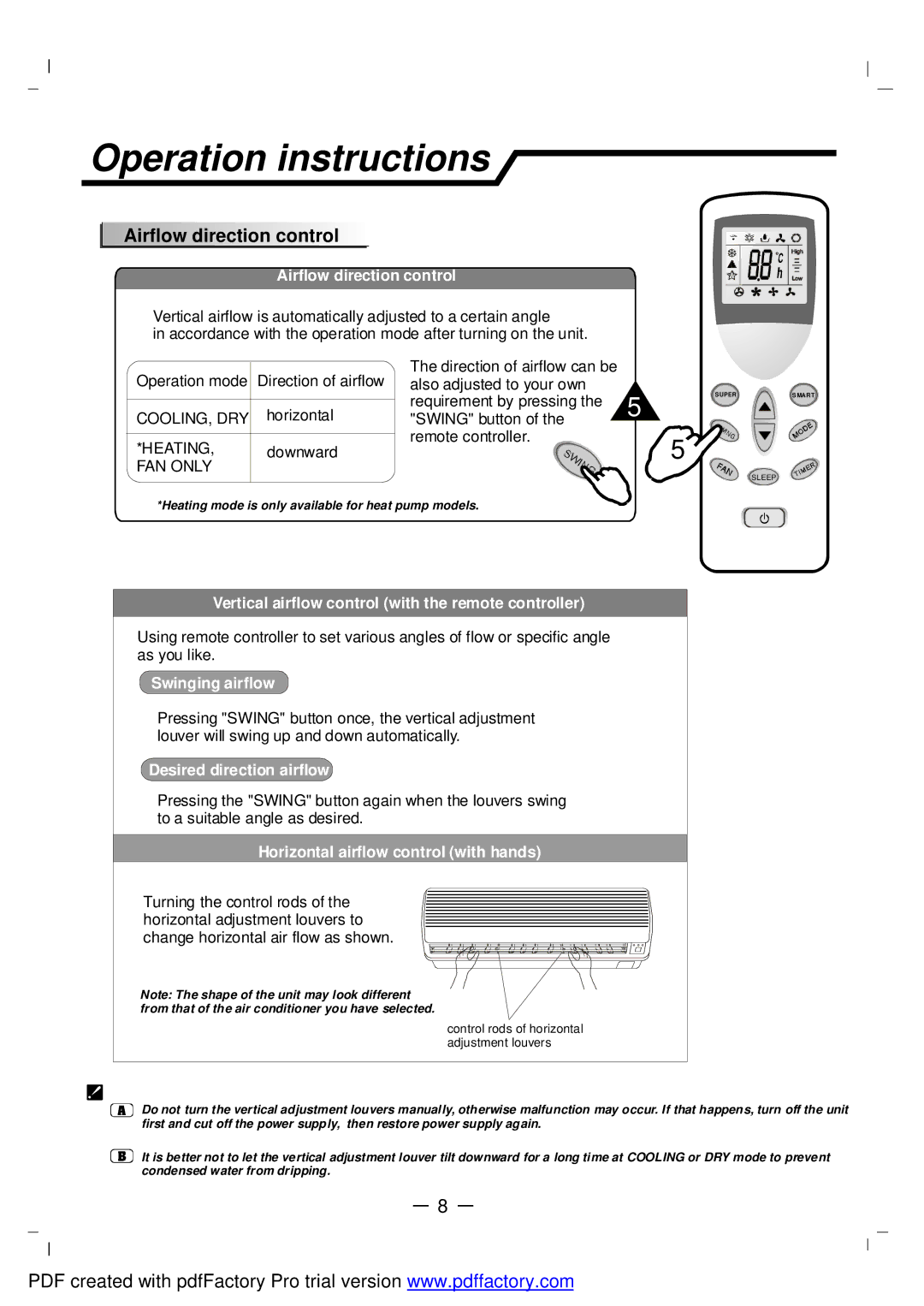 NEC RIH-3267, RIH-2667 user manual Airflow direction control 