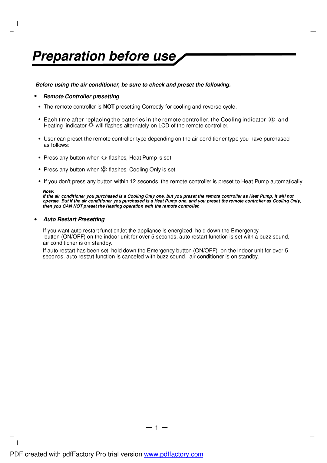 NEC RIH-2667, RIH-3267 user manual Preparation before use, Auto Restart Presetting 