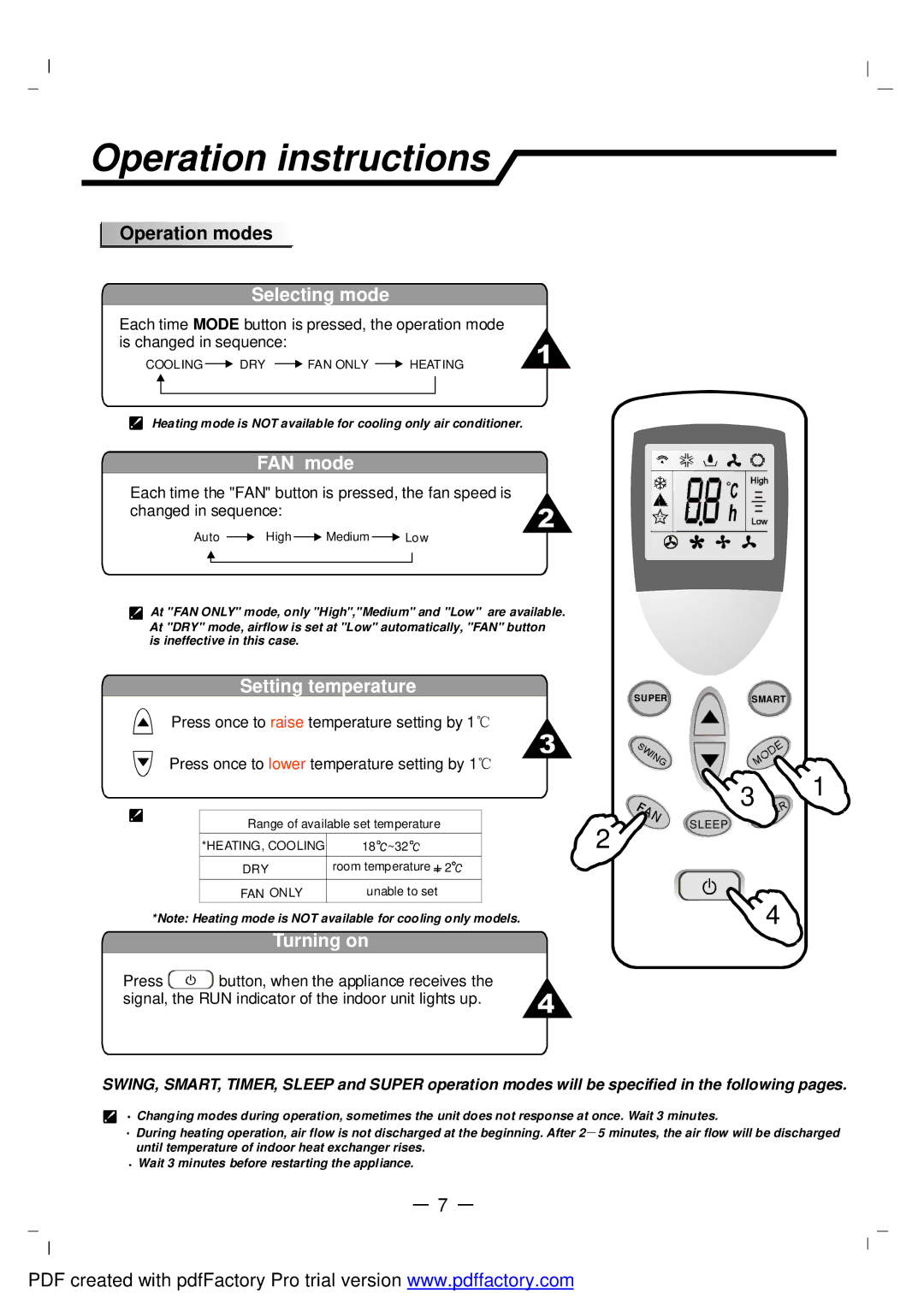 NEC RIH-2667, RIH-3267 user manual Operation instructions, Operation modes 