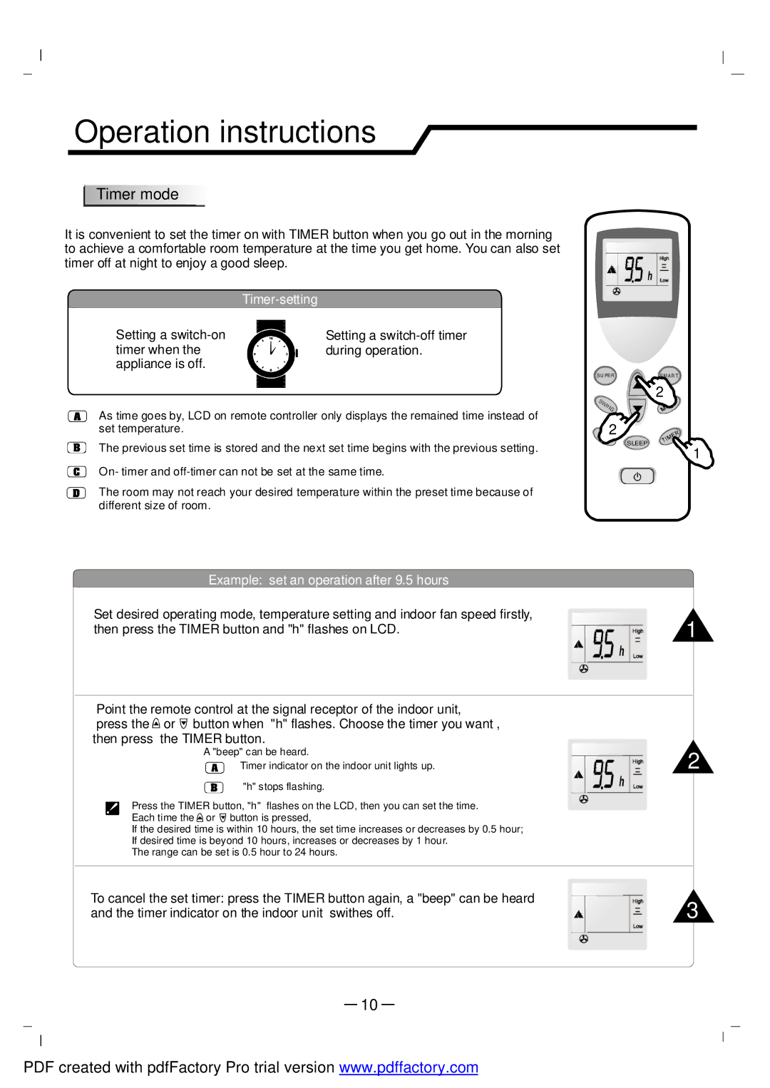 NEC RIH-6867 user manual Timer mode, Timer-setting 